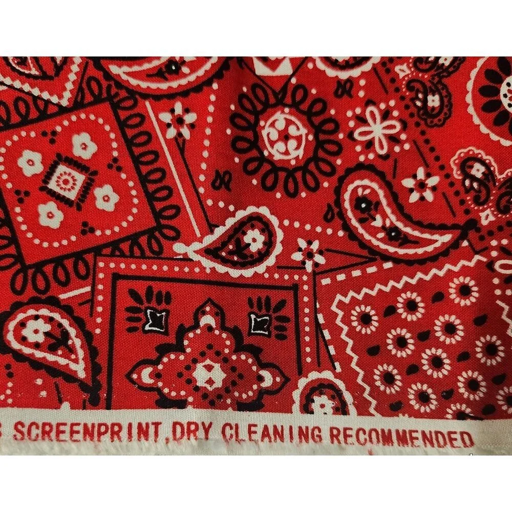 Red Bandana Cotton Fabric 44” Wide By The Yard Paisley Western Print Sewing Mate